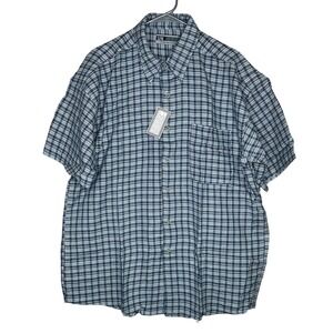 Untied Men's XL Plaid Button-Down Shirt Blue White Short Sleeve Cotton Woven Y2K